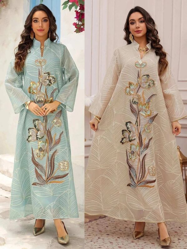 Architectural Shoulder Embroidered Abaya – Minimalist Luxury -  Apricot / M -  Abaya Vida