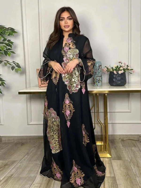 Midnight Radiance Abaya – Sparkling Closed Occasion Maxi -  Gray / S -  Abaya Vida