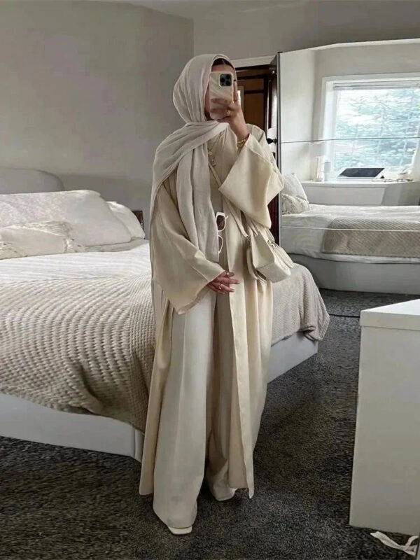Cotton Linen Batwing Kimono Abaya for Women – Open Front Casual Cardigan Robe -  Khaki / S -  Abaya Vida