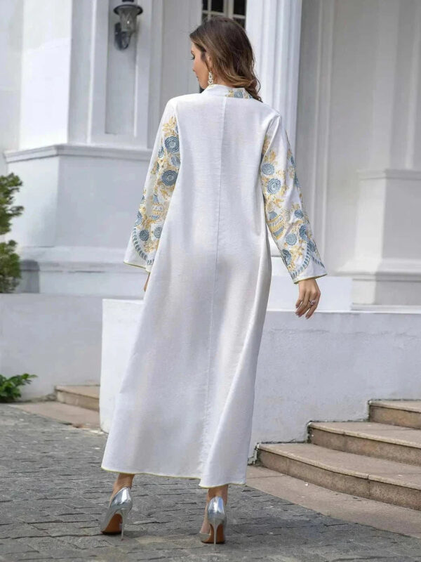 Embroidered Dubai Abaya – Black & White Velvet Evening Abaya -  White / M -  Abaya Vida