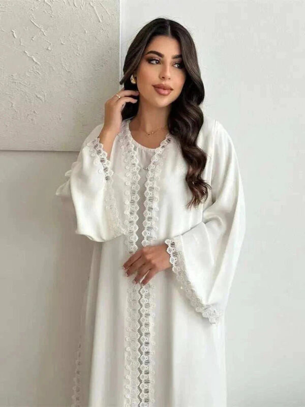 Ivory Lace Abaya – Elegant White Lace Modest Maxi Abaya -  S -  Abaya Vida