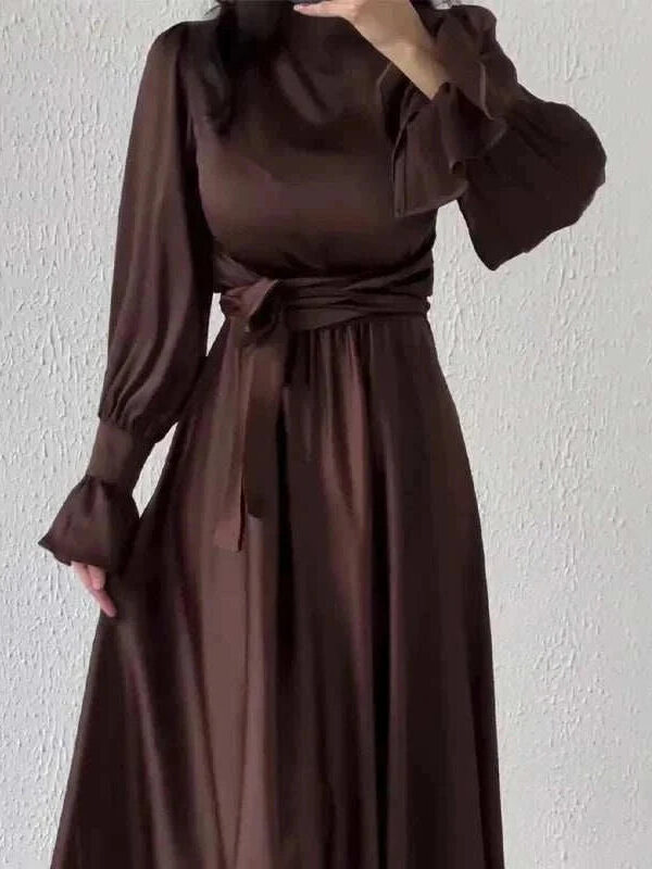 Lotus Charm Belted Abaya – A-Line Sash Belt Modest Abaya 8 Colours -  Green / S -  Abaya Vida
