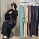 Lace-Up Sleeve Casual Robe – Closed Front Modest Dress -  Mocha / M -  Abaya Vida