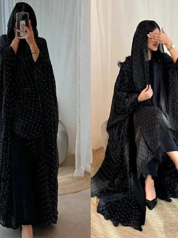 Luxurious Rhinestone Abaya Set with Headscarf – Draped Kaftan -  Default Title -  Abaya Vida