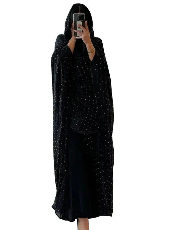 Luxurious Rhinestone Abaya Set with Headscarf – Draped Kaftan -  Default Title -  Abaya Vida