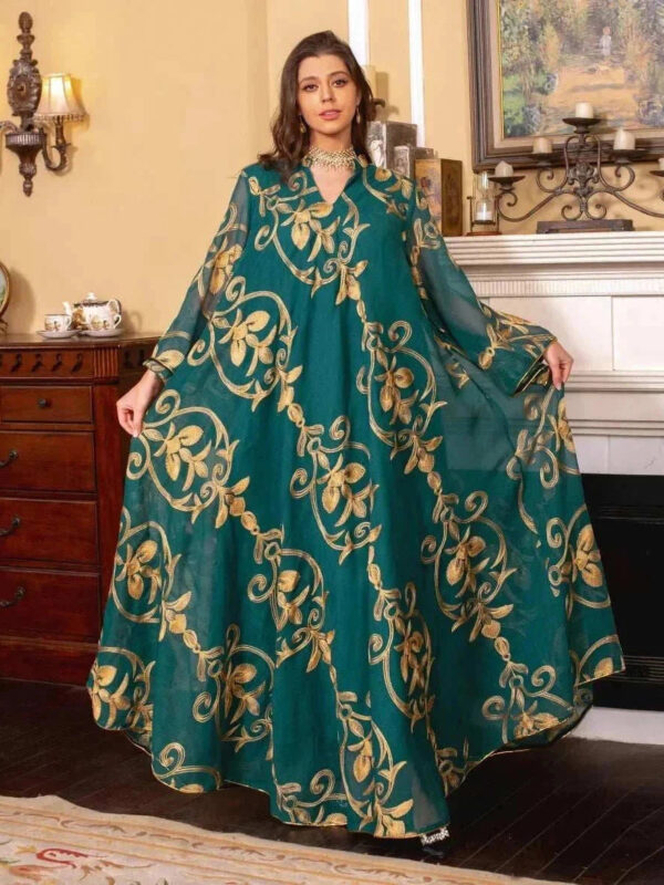 Luxe Embroidered Dubai Abaya – Open Butterfly Formal Abaya -  Green / S -  Abaya Vida