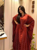 Diamond Satin Abaya – Embellished Closed Satin Occasion Abaya -  Blue -  Abaya Vida