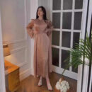 Printed Satin Lace Abaya – Elegant Satin Lace Party Abaya -  Caramel / S -  Abaya Vida