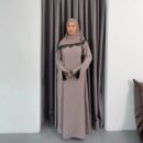 Lace Hijab Dress Suit – Elegant Closed Front Abaya -  Khaki / S -  Abaya Vida
