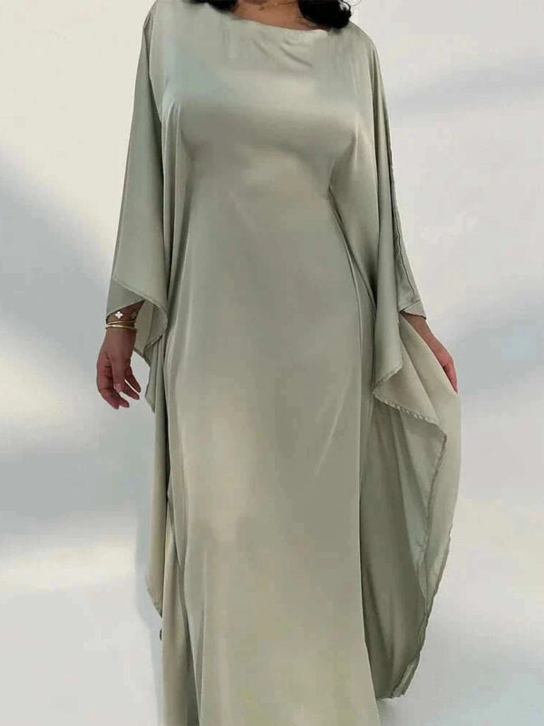 Luxury Satin Cloak Abaya – Rhinestone Evening Maxi Dress -  Blue -  Abaya Vida