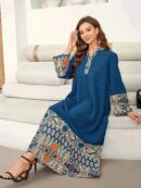 Blue Jersey Floral Wrap Abaya for Eid – Modest Maxi Dress -  S -  Abaya Vida