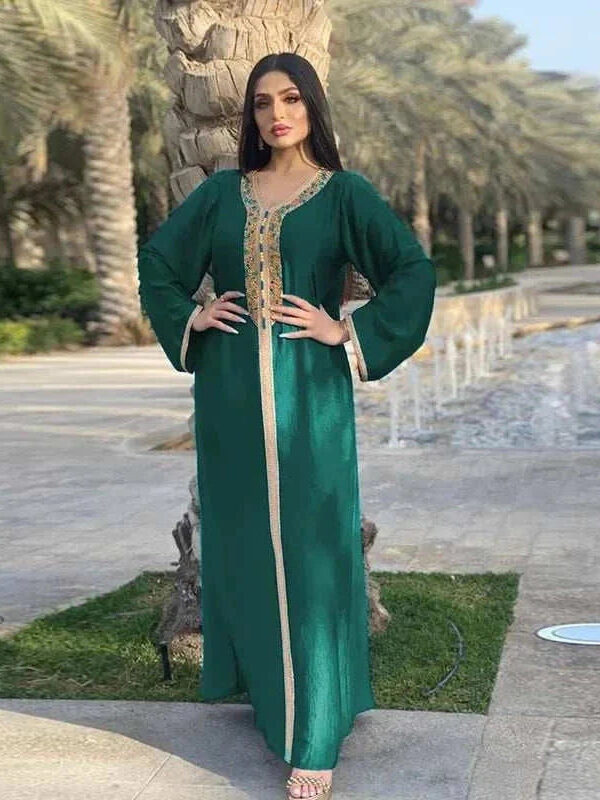 Diamond Splice Abaya – Structured Closed Eid Party Abaya -  Green / S -  Abaya Vida