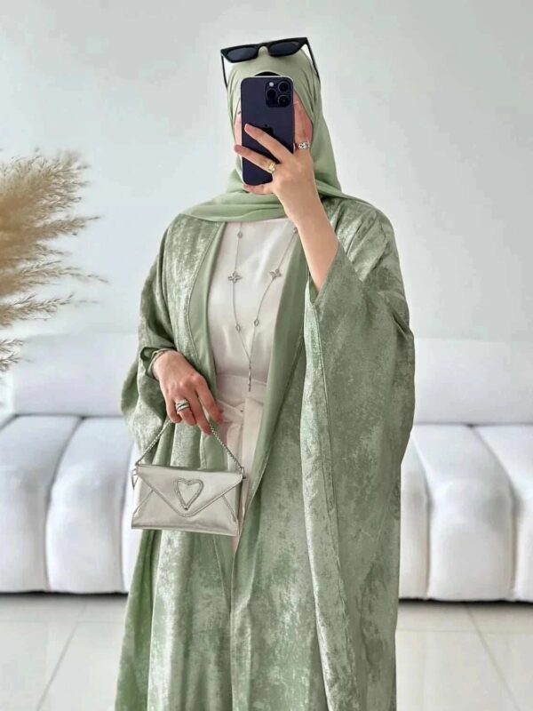 Elegant Open Front Abaya – Diamond Accent Modest Abaya -  Green  W/O Scarf / S -  Abaya Vida