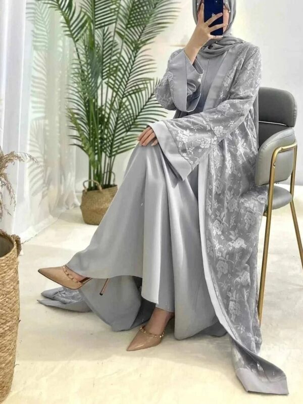 Embroidered Abaya Set – Traditional Lace Embroidery 2-Piece -  Blue / S -  Abaya Vida