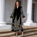 Embroidered Dubai Abaya – Black & White Velvet Evening Abaya -  White / M -  Abaya Vida