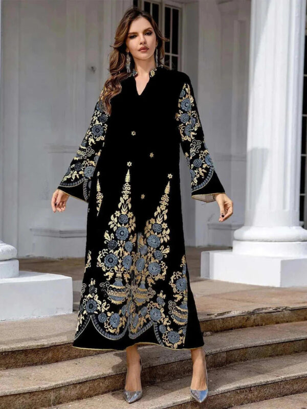 Embroidered Dubai Abaya – Black & White Velvet Evening Abaya -  White / M -  Abaya Vida