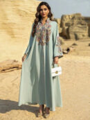 Embroidered Moroccan Abaya – Traditional Chiffon Modest Abaya -  Green / S -  Abaya Vida