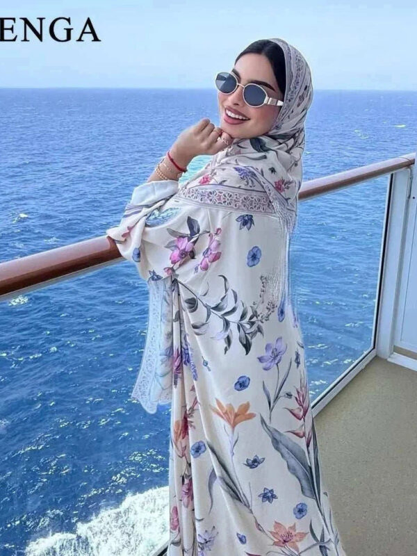 Floral Elegance Abaya – Open Floral Embroidered Maxi Abaya -  Blue / S -  Abaya Vida