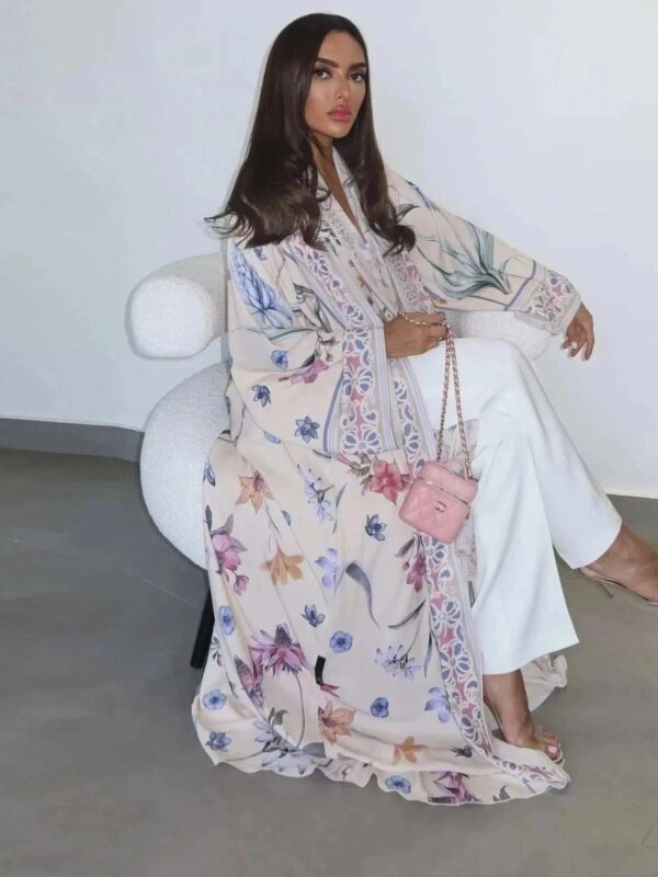 Floral Elegance Abaya – Open Floral Embroidered Maxi Abaya -  Blue / S -  Abaya Vida
