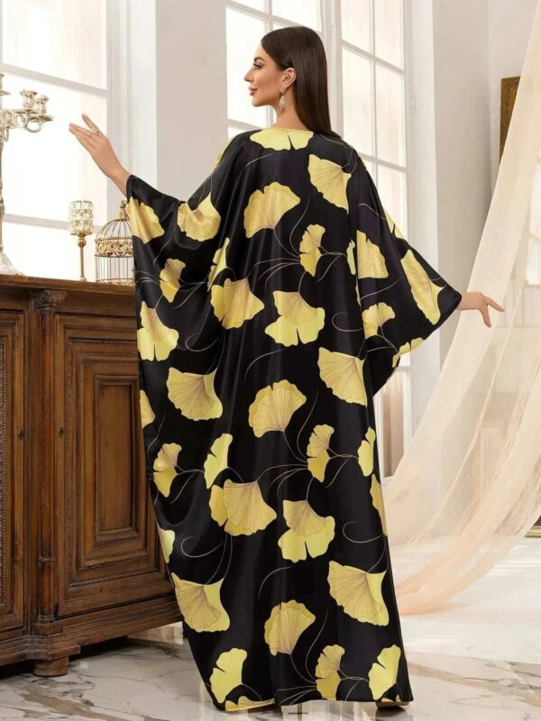 Golden Ginkgo Printed Abaya – Floral Leaf Print Open Abaya Black -  Default Title -  Abaya Vida