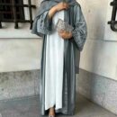 Handmade Beaded Abaya Cardigan – Luxury Satin Open Abaya -  Black with Hijab / XL -  Abaya Vida