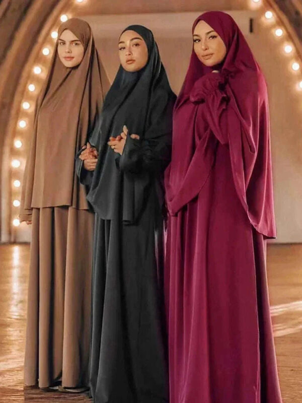 Hooded Two-Piece Prayer Dress Set – Maxi Abaya with Built-In Hood -  Pink / XS/S -  Abaya Vida