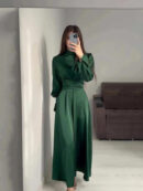 Lotus Charm Belted Abaya – A-Line Sash Belt Modest Abaya 8 Colours -  Green / S -  Abaya Vida