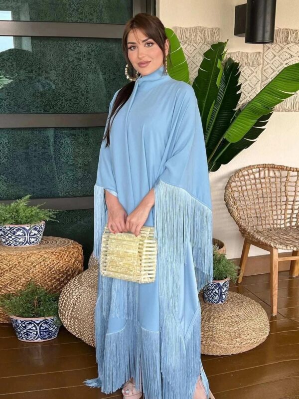 Luxury Tassel Kaftan Abaya – Farasha Butterfly Fringe Maxi -  Apricot -  Abaya Vida