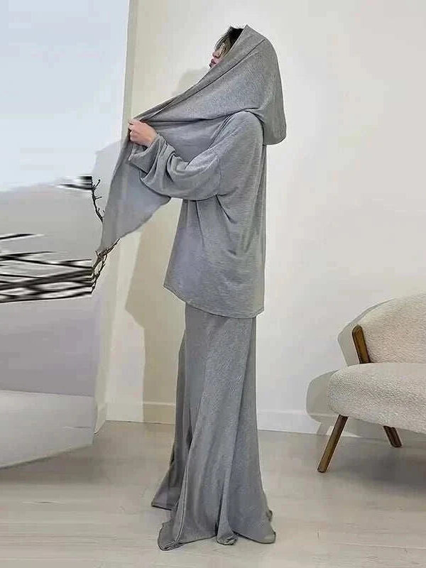 Modest Skirt Suit Set – Elegant 3 Piece Casual Outfit with Hijab -  Gray / XS -  Abaya Vida