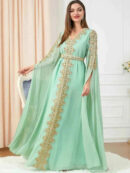 Morocco Ruffle Abaya Dress – Sash Tie Kaftan for Prayer & Eid -  Light Blue / M -  Abaya Vida