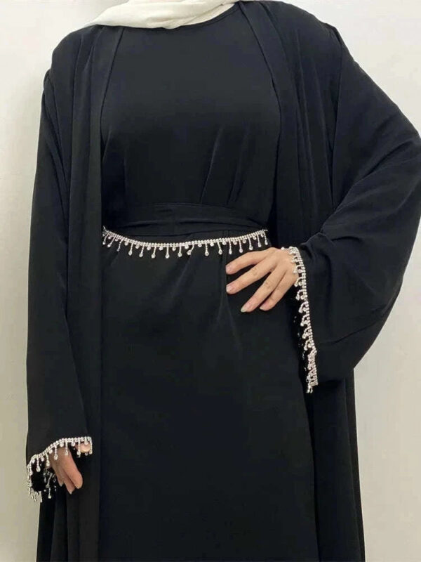 Nida Crystal Chain Evening Set – Cardigan, Dress & Chain -  Teal / XXL -  Abaya Vida