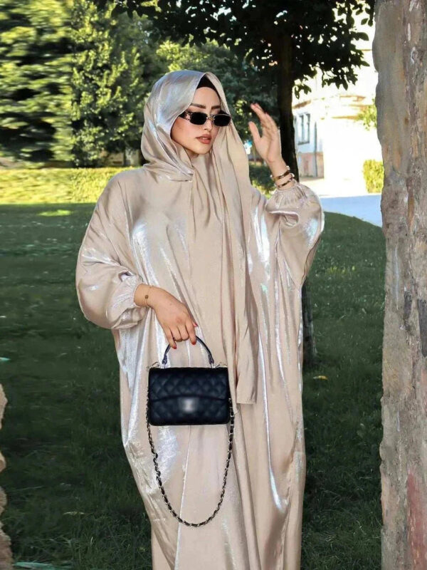 Noor Shimmer Shoulder Abaya – Festive Glitter Abaya -  Apricot -  Abaya Vida