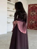 Ramadan Open Abaya – Jewel Tone Robe with Patch Detailing -  Wine red / S -  Abaya Vida