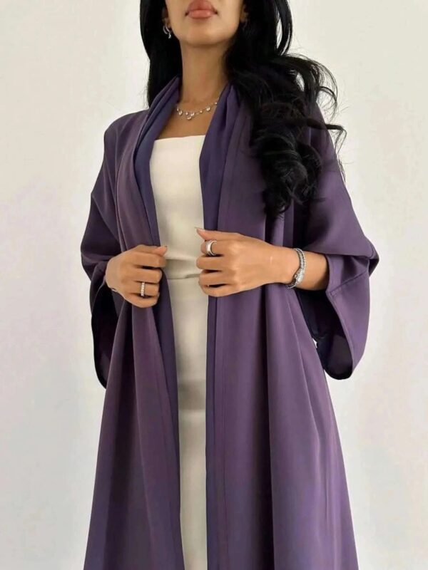 Reversible Loose Abaya – Full Sleeve Open Front Robe -  Black Purple -  Abaya Vida