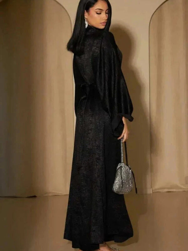 Shimmer Flare Abaya – Metallic Butterfly Sleeve Evening Maxi -  Black / S -  Abaya Vida