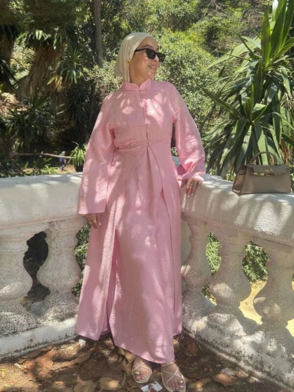 Two-Piece Arabic Modest Abaya Set – Cardigan & Inner Dress -  Dark Gray / M -  Abaya Vida